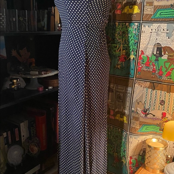 NWT Lulu's Dream Love Navy Blue Polka Dot Off-the-Shoulder White Maxi Dress XS - Picture 3 of 6